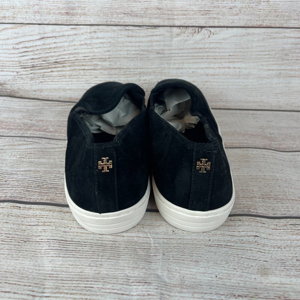 Tory Burch Jesse Slip On Womens Sz 11M Sneakers Black Suede Gold Logo - Picture 5 of 10